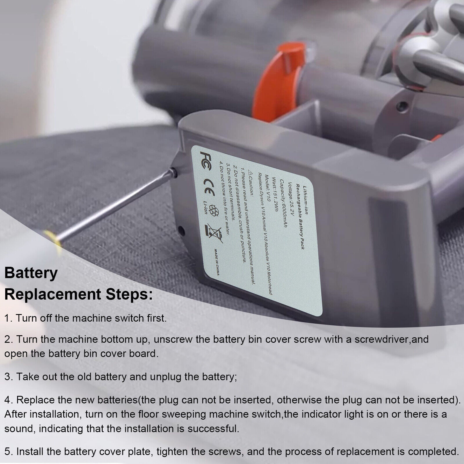 SV12 Battery for Dyson V10 Absolute, Motorhead, Animal Pro, Fluffy, Total Clean SV12 Battery for Dyson V10 Absolute, Motorhead, Animal Pro, Fluffy, Total Clean